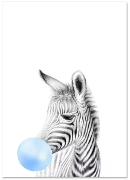 Premium Wall Art - Baby Animals with Blue Balloons (Multiple Sizes Available)